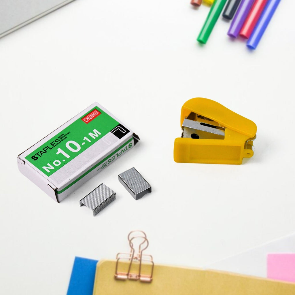 Mini stapler and tape dispenser kit ideal for school, office, and home sealing