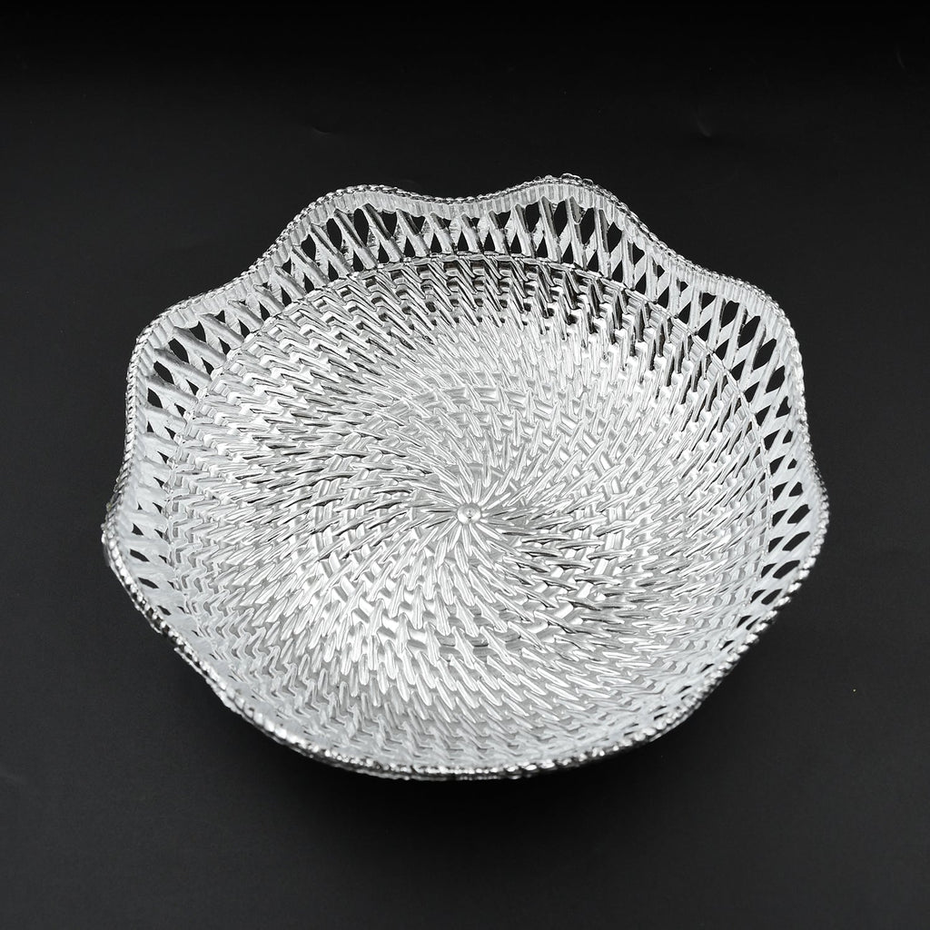 An empty round plastic tray showcasing its traditional design.