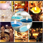 Indoor display of multicolor tea light candles adding color and light to room decor