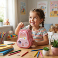 Pink bunny-shaped metal piggy bank with lock and key for kids