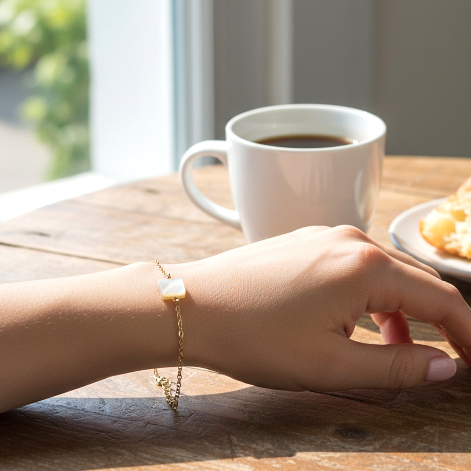 Minimalist adjustable chain bracelet design with square stone charm