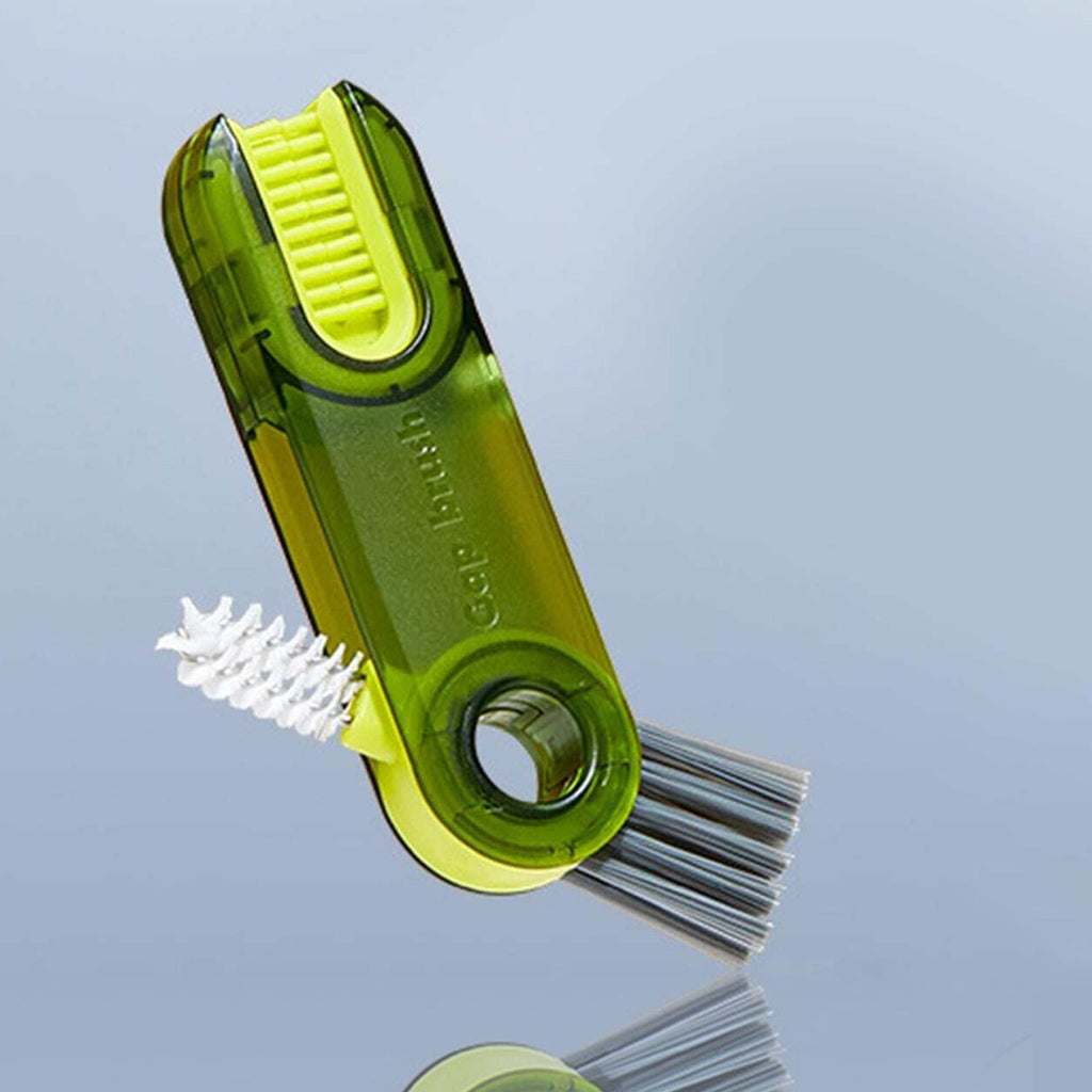 Close-up of the bottle cleaning brush highlighting its three distinct cleaning heads.