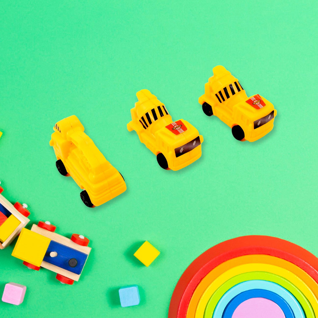 All six Kids Construction Vehicle Set toys, including crane and road roller, arranged neatly.