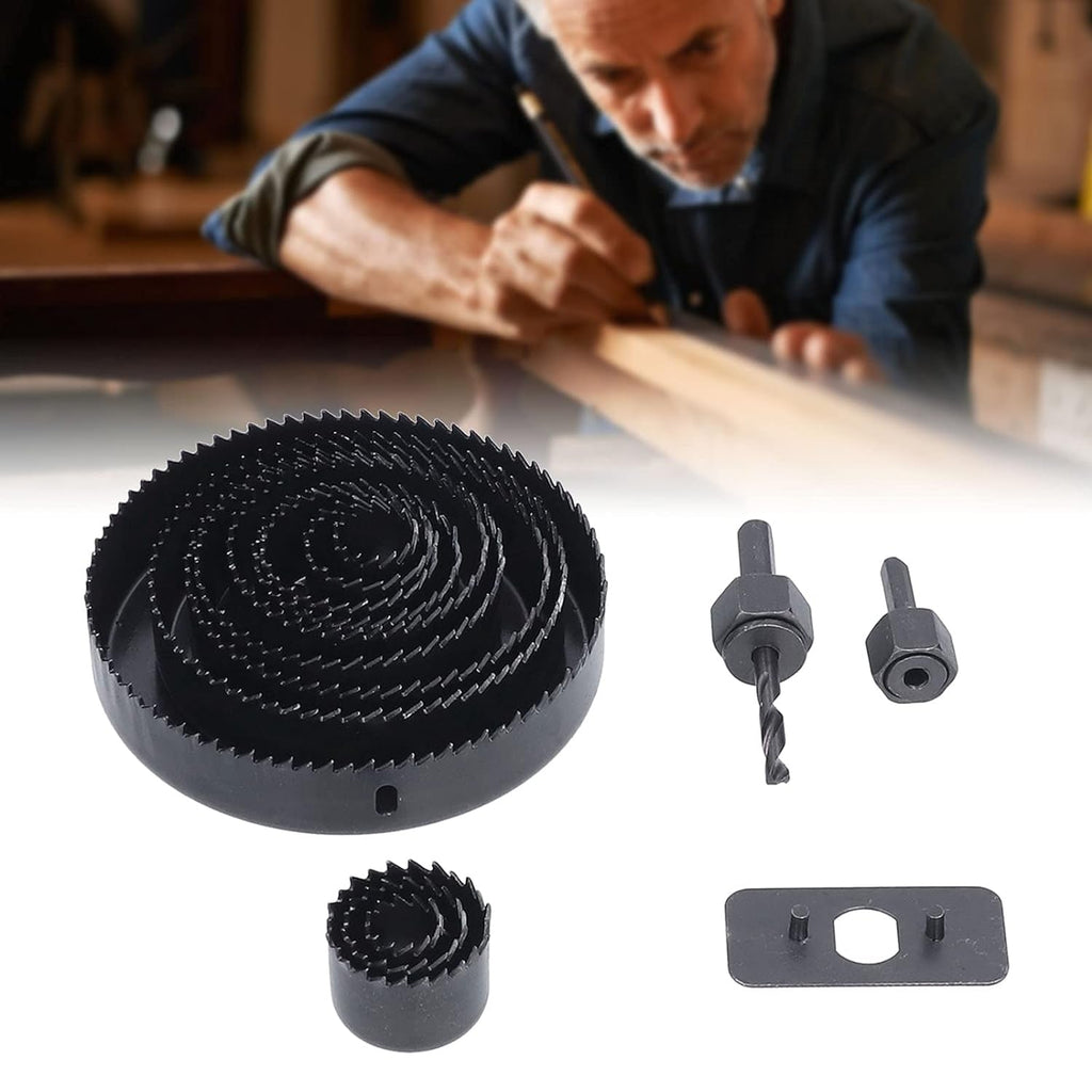 The BoltForce Hole Saw Kit laid out, showcasing the different sized hole saws and accessories.