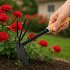 Two-sided carbon steel heads and the ergonomic wooden handle of the double hoe tool.