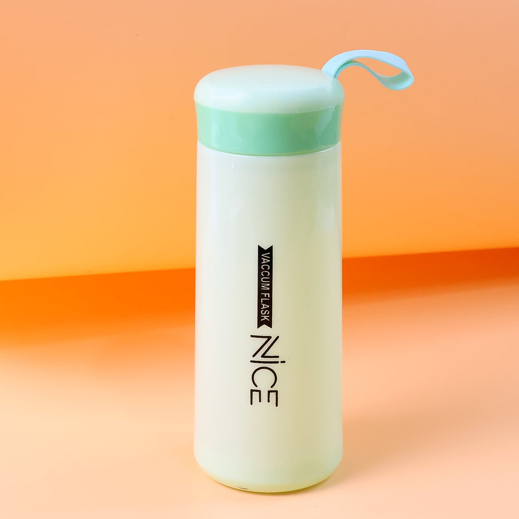 Side view of lightweight green plastic water bottle leak-proof flask
