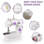 Detailed infographic highlighting the dimensions and components of the stitching machine.