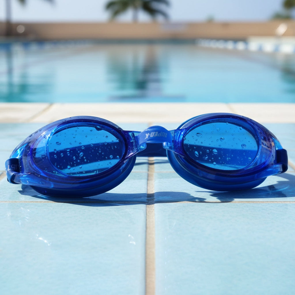 Adjustable swimming goggles with soft silicone eye seals for a comfortable fit