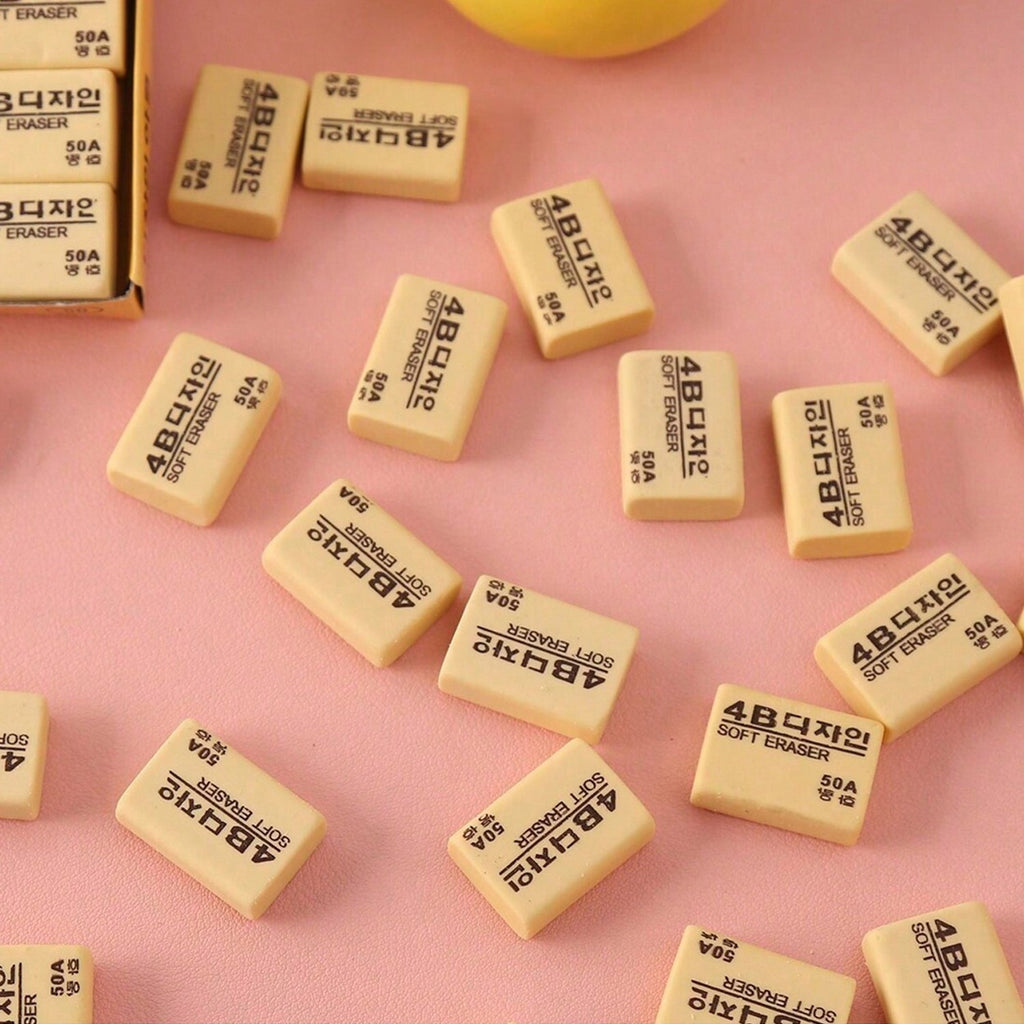 A rectangular bright yellow 4B eraser ready for school or office tasks.