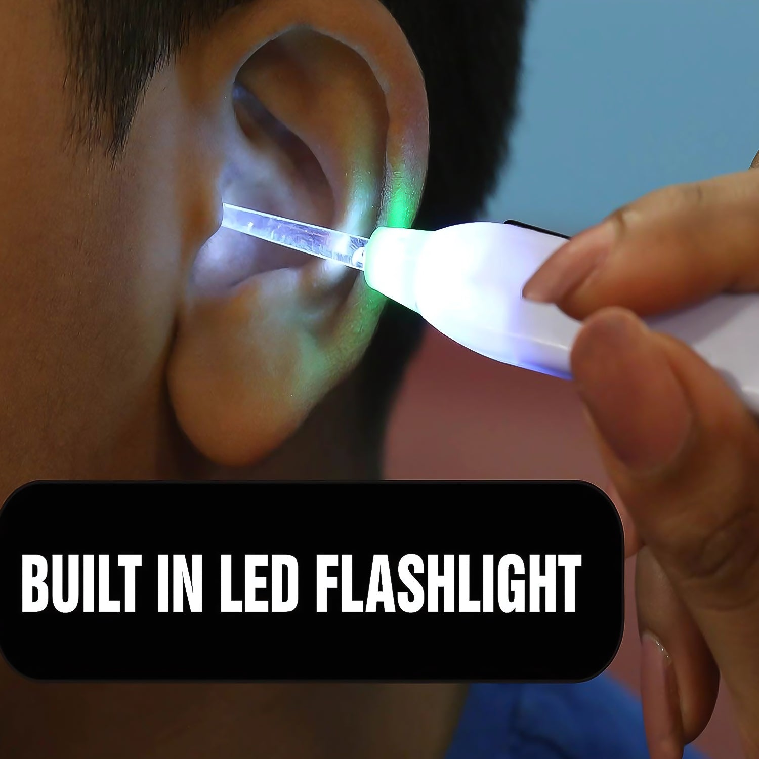 Pink LED ear pick with flashlight and tweezer for safe ear wax removal