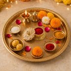 Top view of golden kankavati showing lid detail