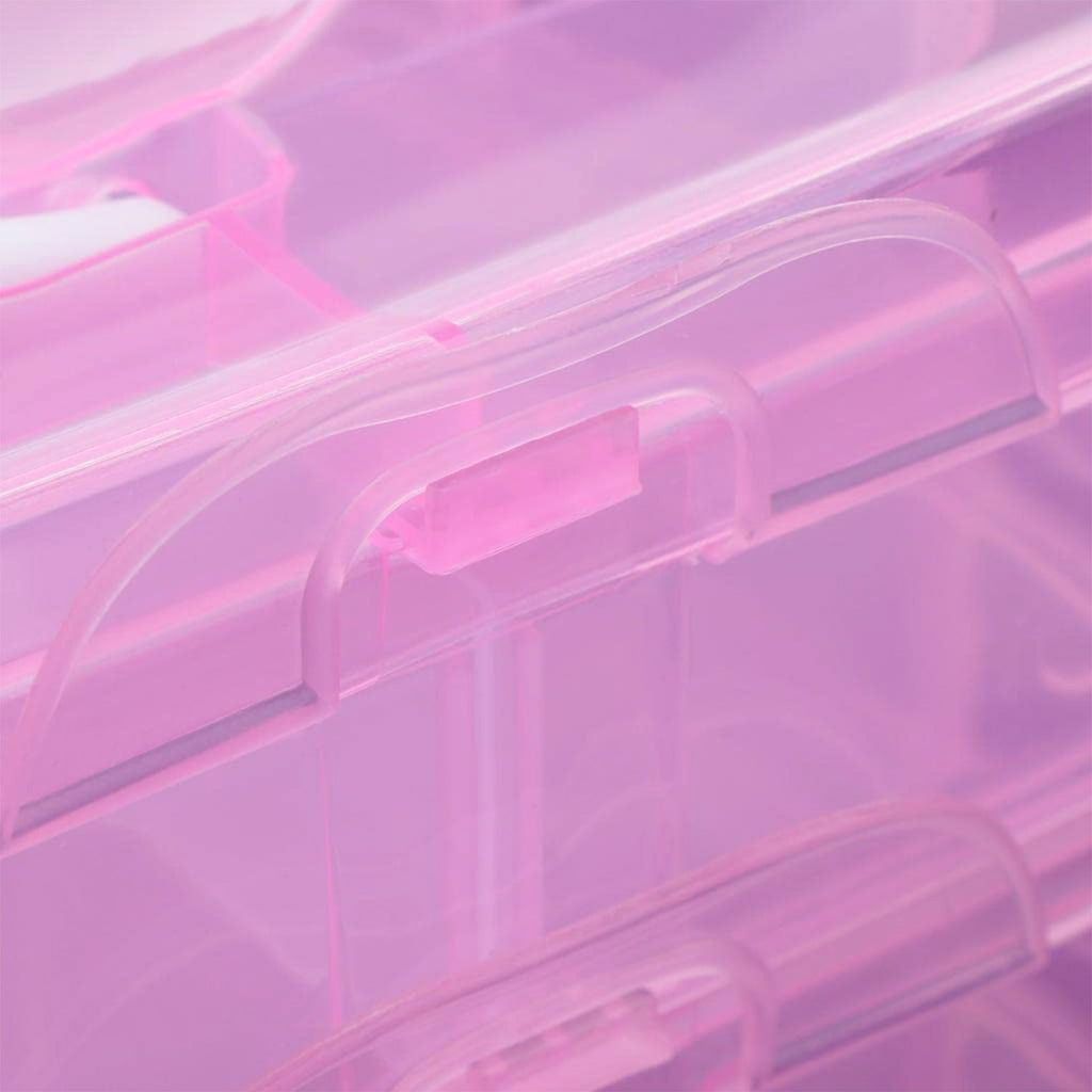 Hand adjusting the removable dividers in the versatile plastic organizer box.