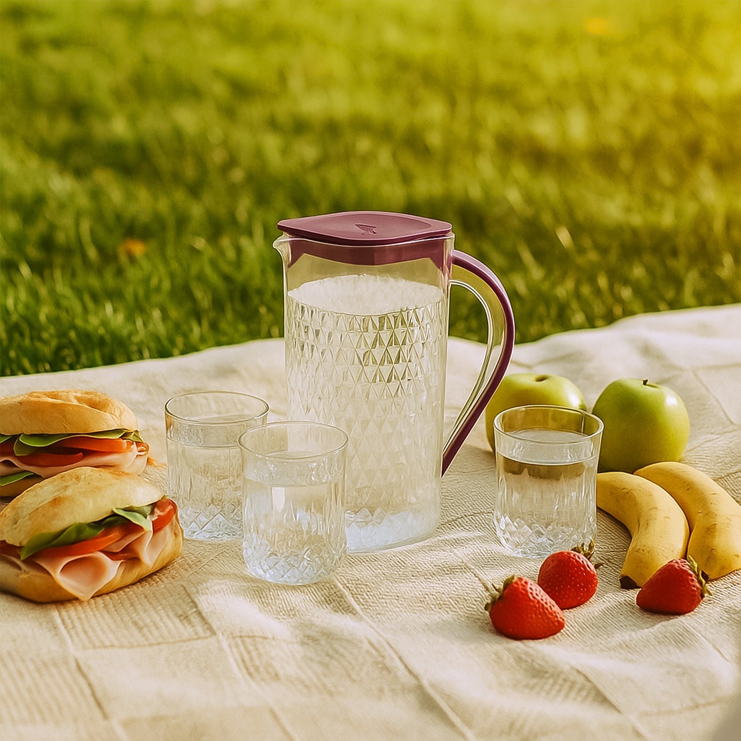 Plastic jug and glasses combo set perfect for household serving
