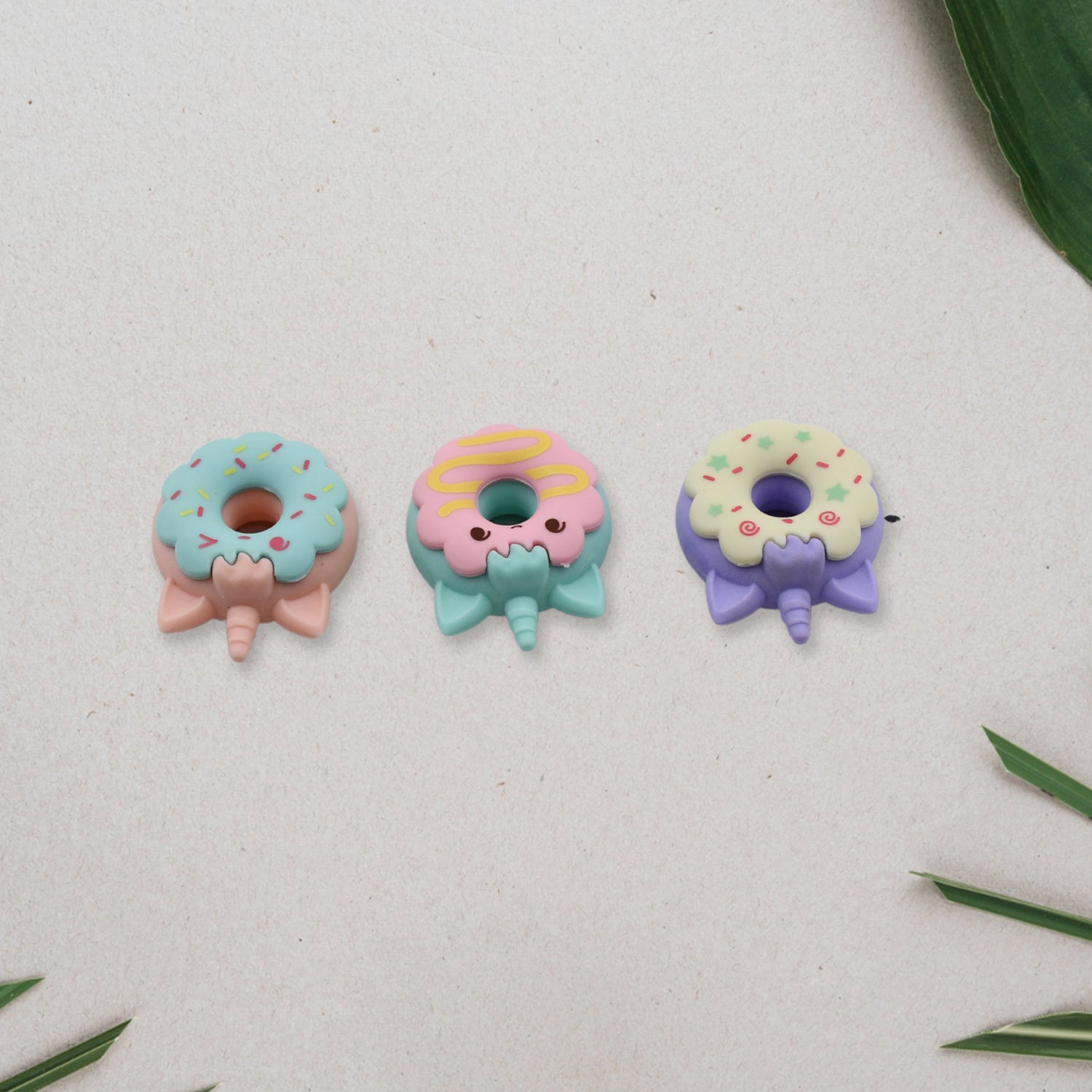 Multi-color cartoon Donut Erasers in a 3pc set, perfect for school.