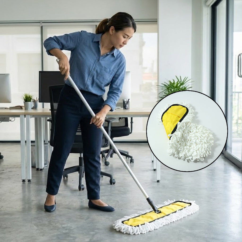 Velvet Wipe mop head refill easily attached to a standard mop handle.