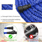 Expandable garden hose shown stretching from its compact size.