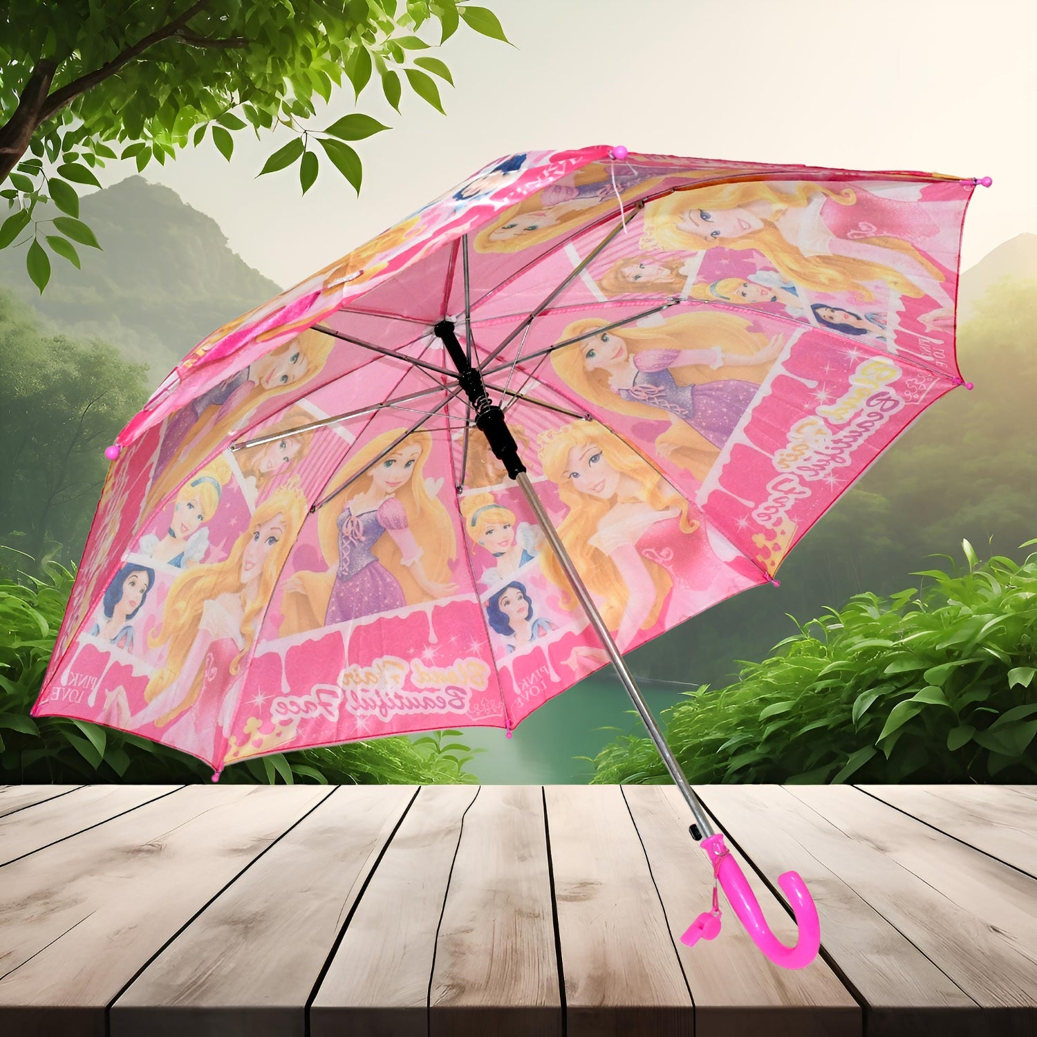 Detailed view of the robust steel shaft, emphasizing the windproof design of the umbrella.