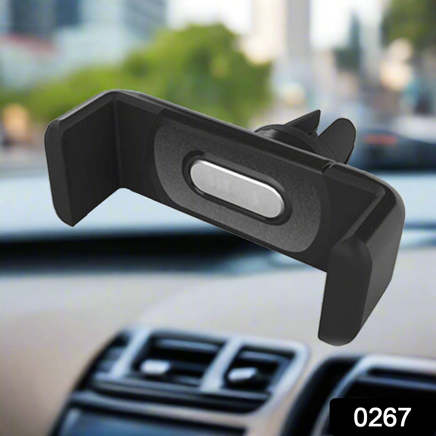 Smartphone securely held by the Car Air Vent Mount inside a car's dashboard.