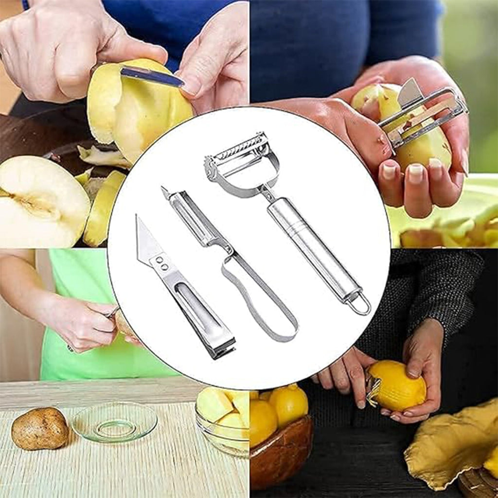 Close-up view of sharp stainless steel peeler blades for precise cutting