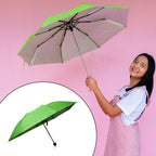 Compact foldable UV umbrella with its protective case, ready for travel.