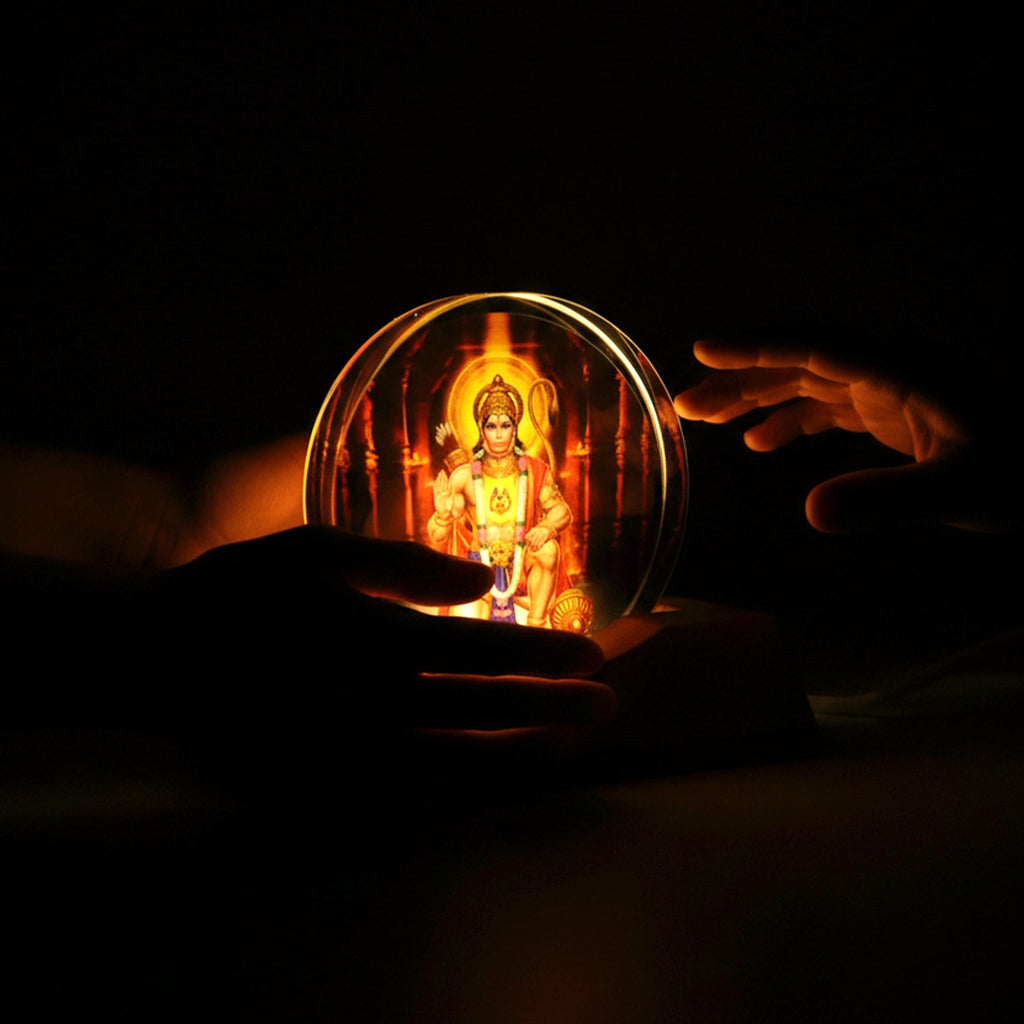 Warm light emitting from 3D Hanuman Ji acrylic LED night lamp for calm atmosphere