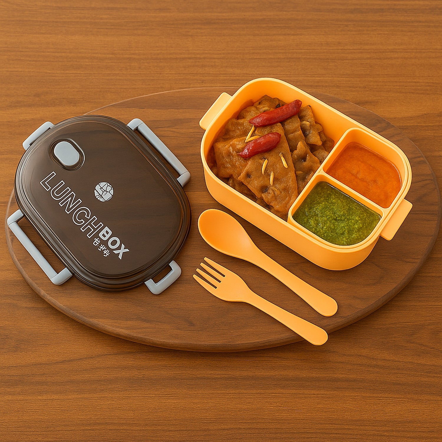Reusable leak-proof food container with integrated spoon