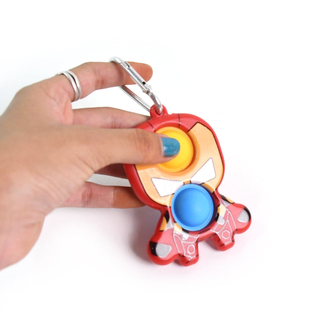 Portable Iron Man bubble pop keychain for on-the-go stress relief