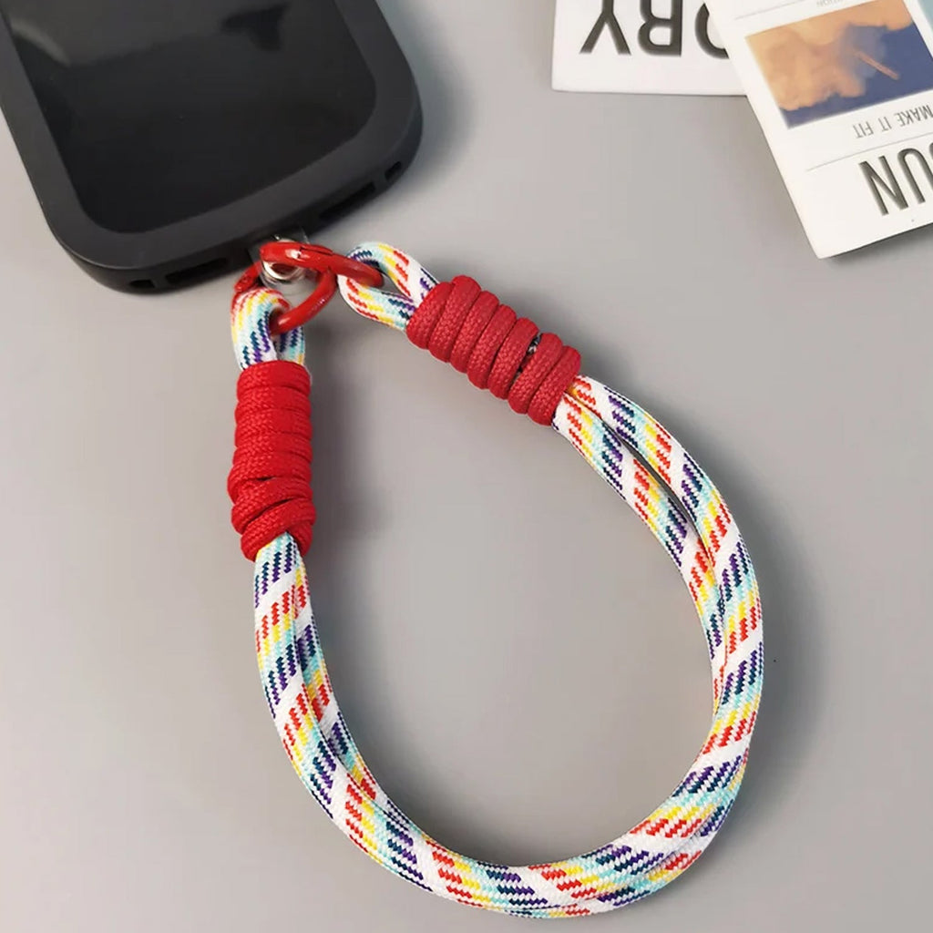 Back view of the durable universal phone lanyard attached to a smartphone, showcasing the secure connection.