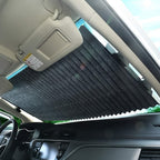 Car sun shade neatly folded for compact and convenient storage.