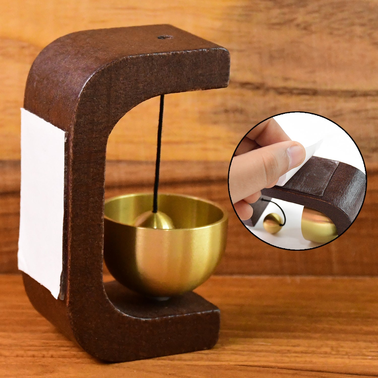 Zen Bell displayed as a decorative wooden and brass meditation chime