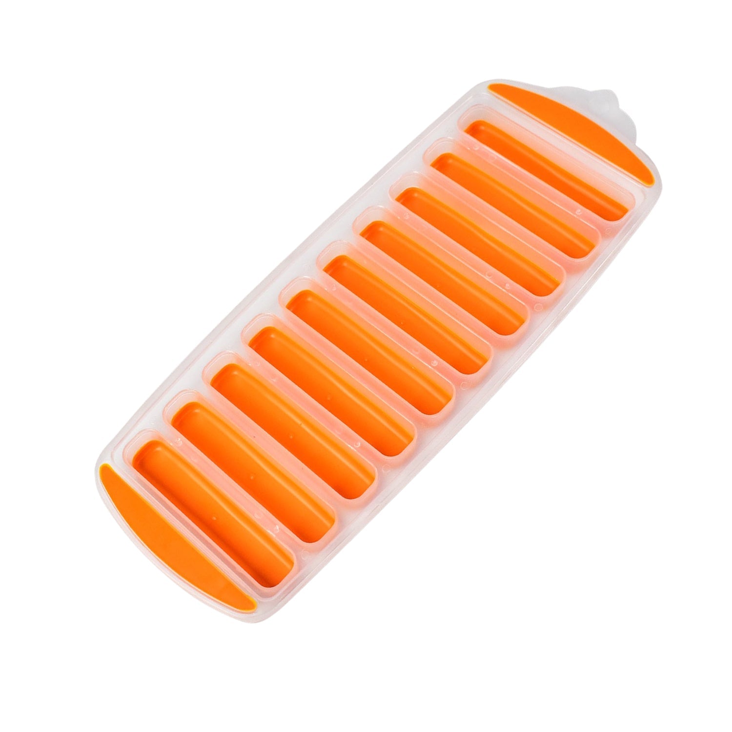 Detailed view of the easy push silicone bottom of the ice stick tray.