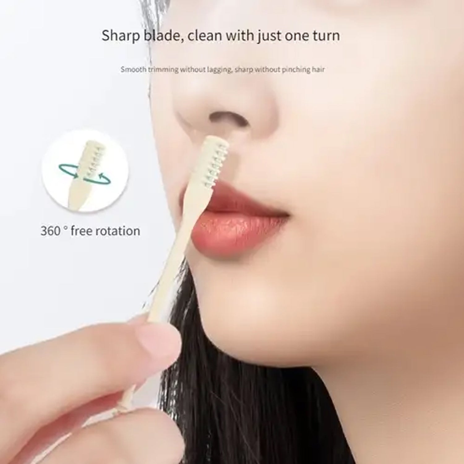 Ergonomic nose hair trimmer held comfortably in hand for easy use.