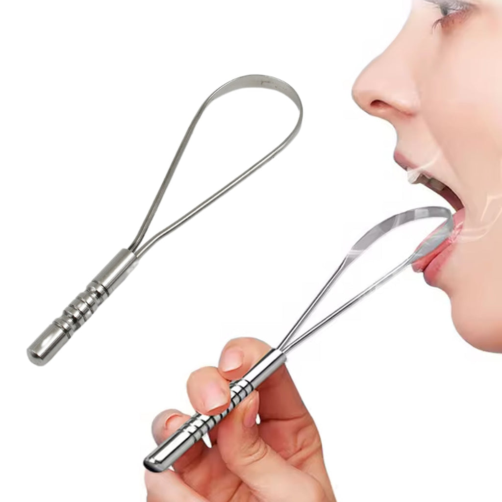 The wide scraping edge of the MintGuard tongue scraper for efficient cleaning.