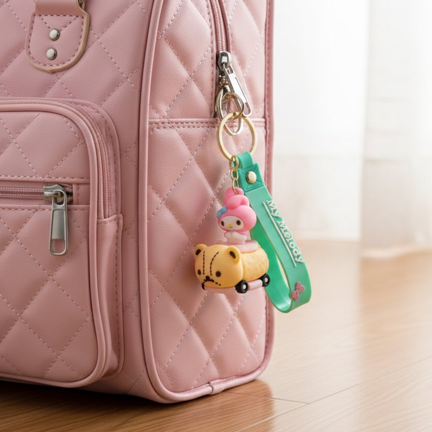 Kids cartoon bag accessory keychain with durable metal ring