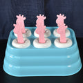 6-cavity giraffe shaped plastic ice cube molds on a white surface