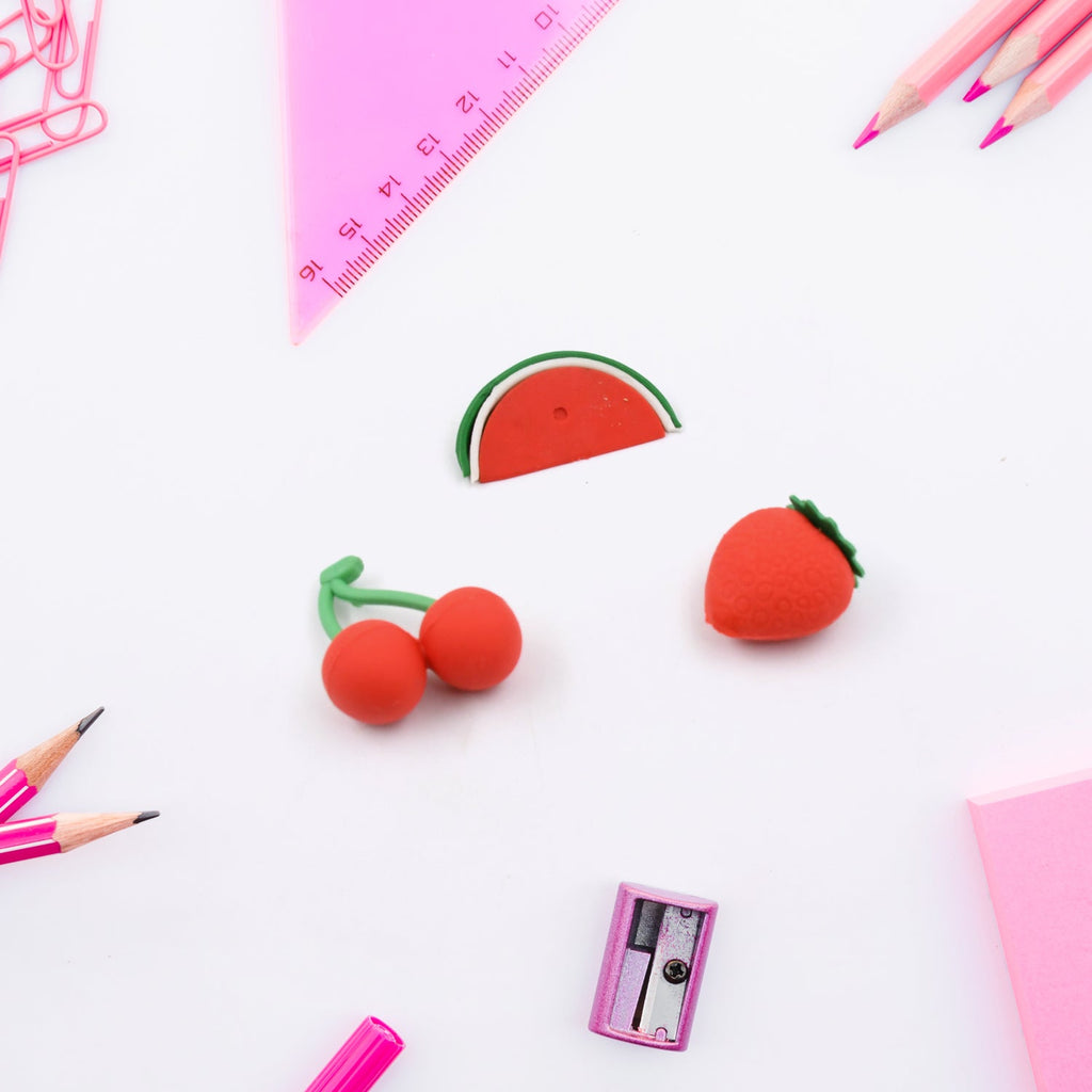 Variety of 3D fancy erasers, encouraging creative fun and learning.