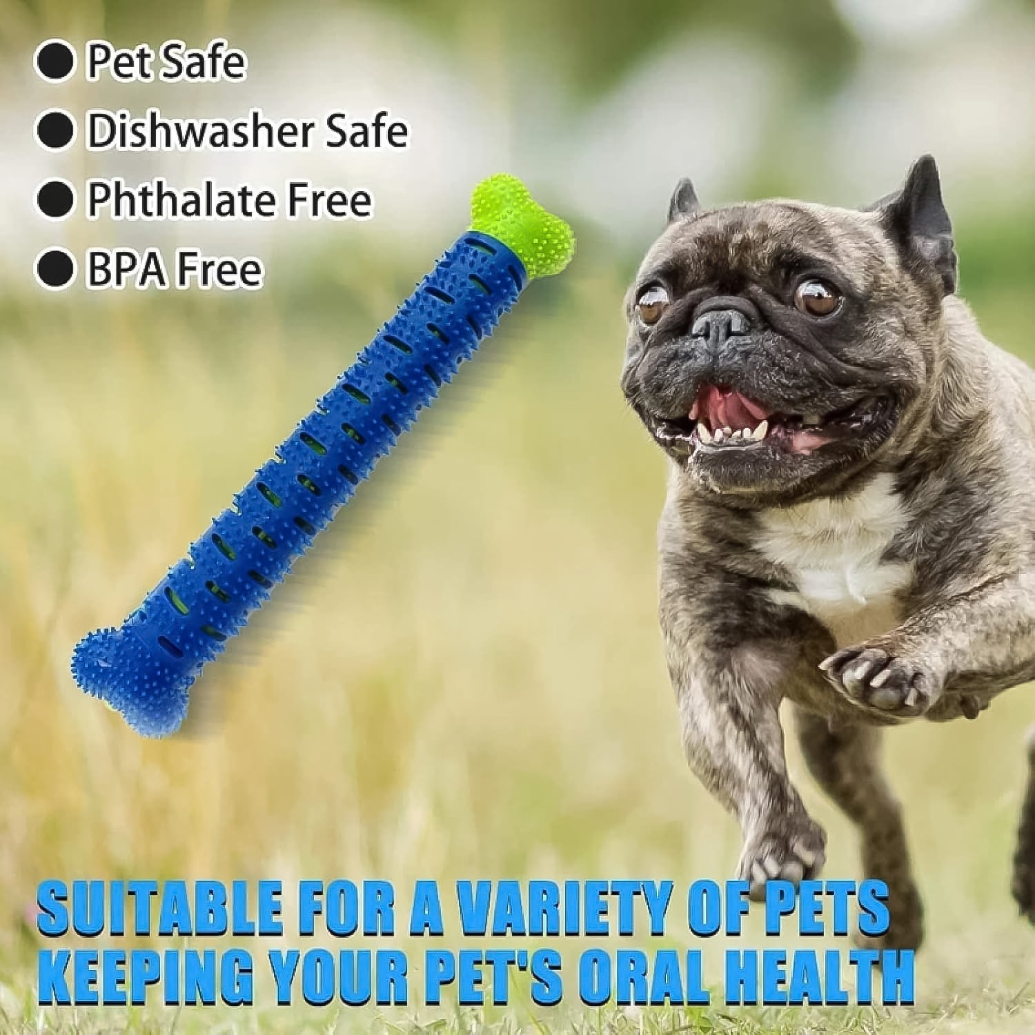 An adorable puppy using the chew toothbrush stick for daily dental care.
