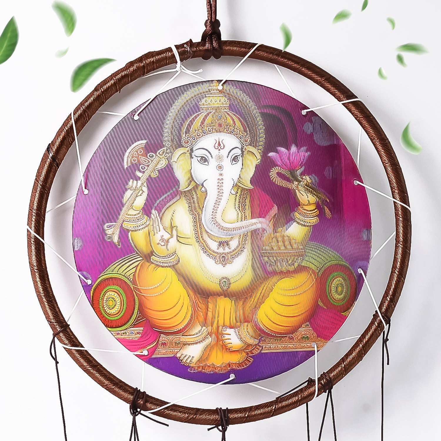 Side view of Lord Ganesh Wind Chimes hanging outdoors