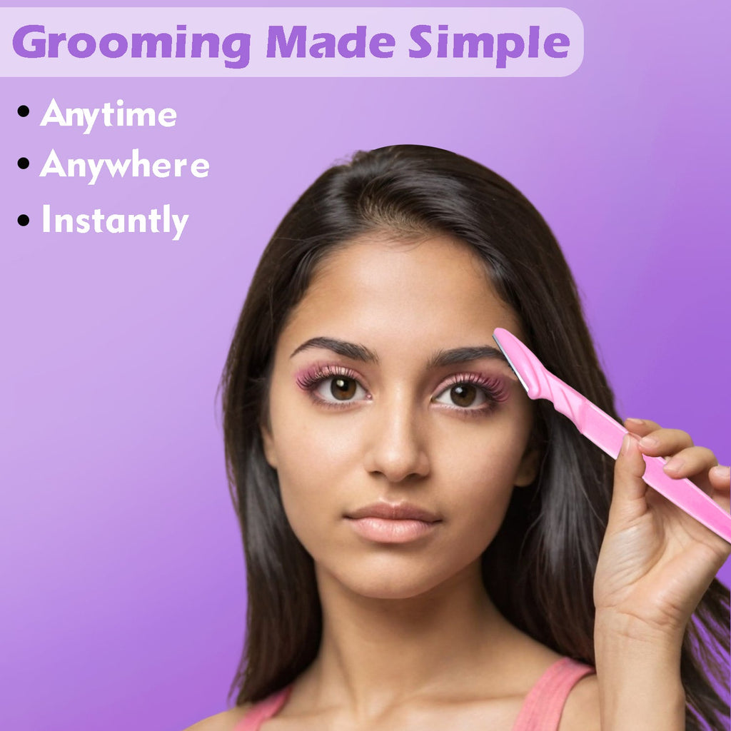 Ergonomic design of the eyebrow shaper razor, highlighting its comfortable non-slip handle.