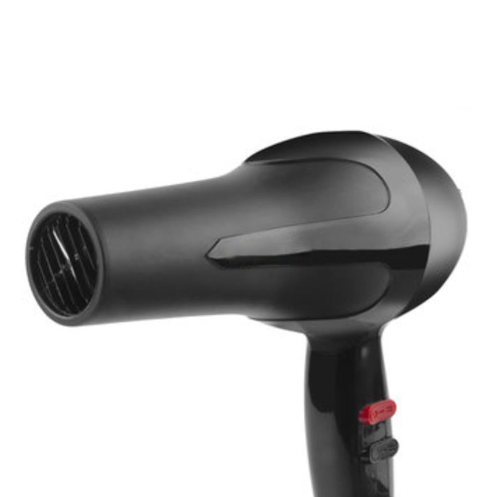 Sleek black hair dryer with concentrator nozzle for precise styling.