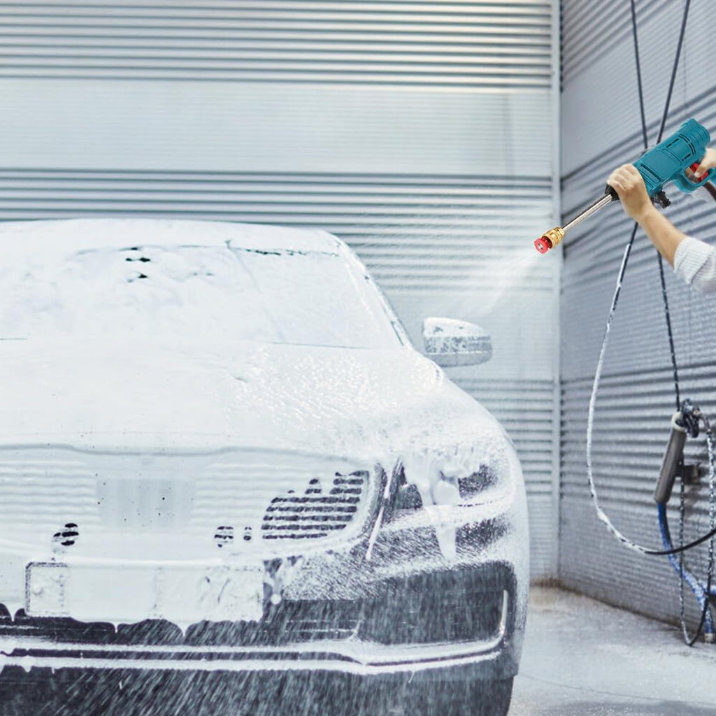 Ergonomic washer gun cordless with multiple nozzles for adjustable spray