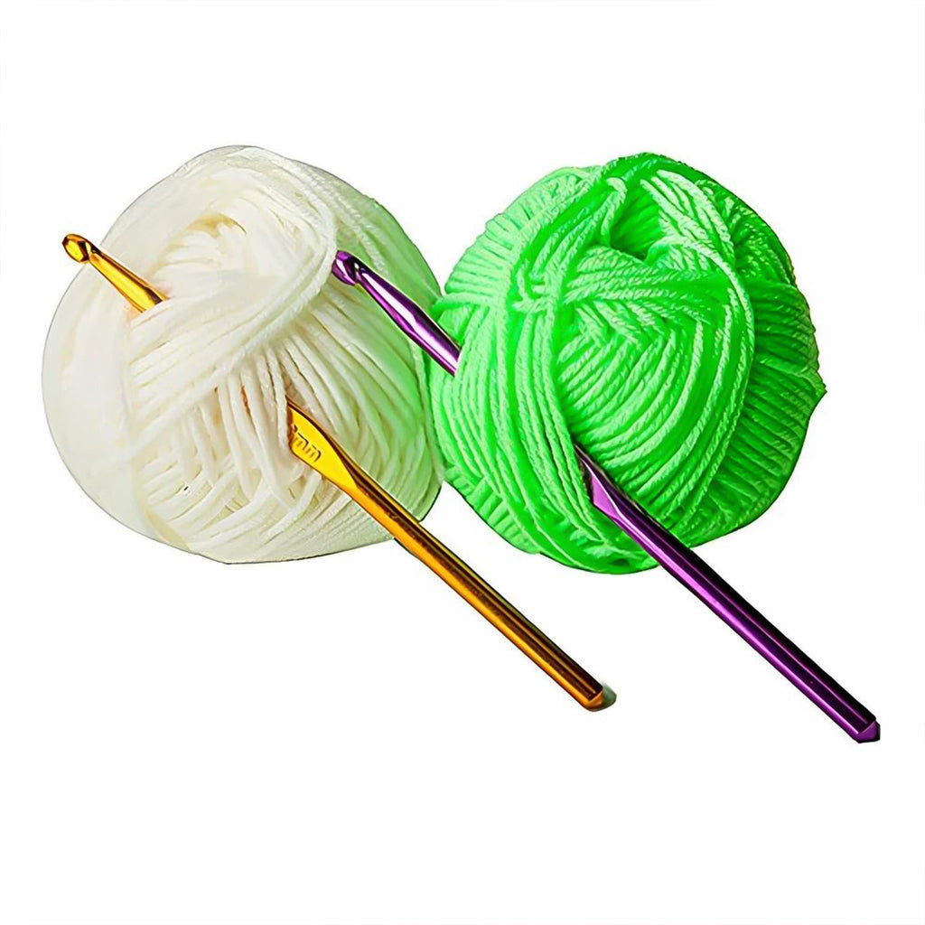 Full display of the 12-piece multicolor crochet hook set from Arrive Kit.