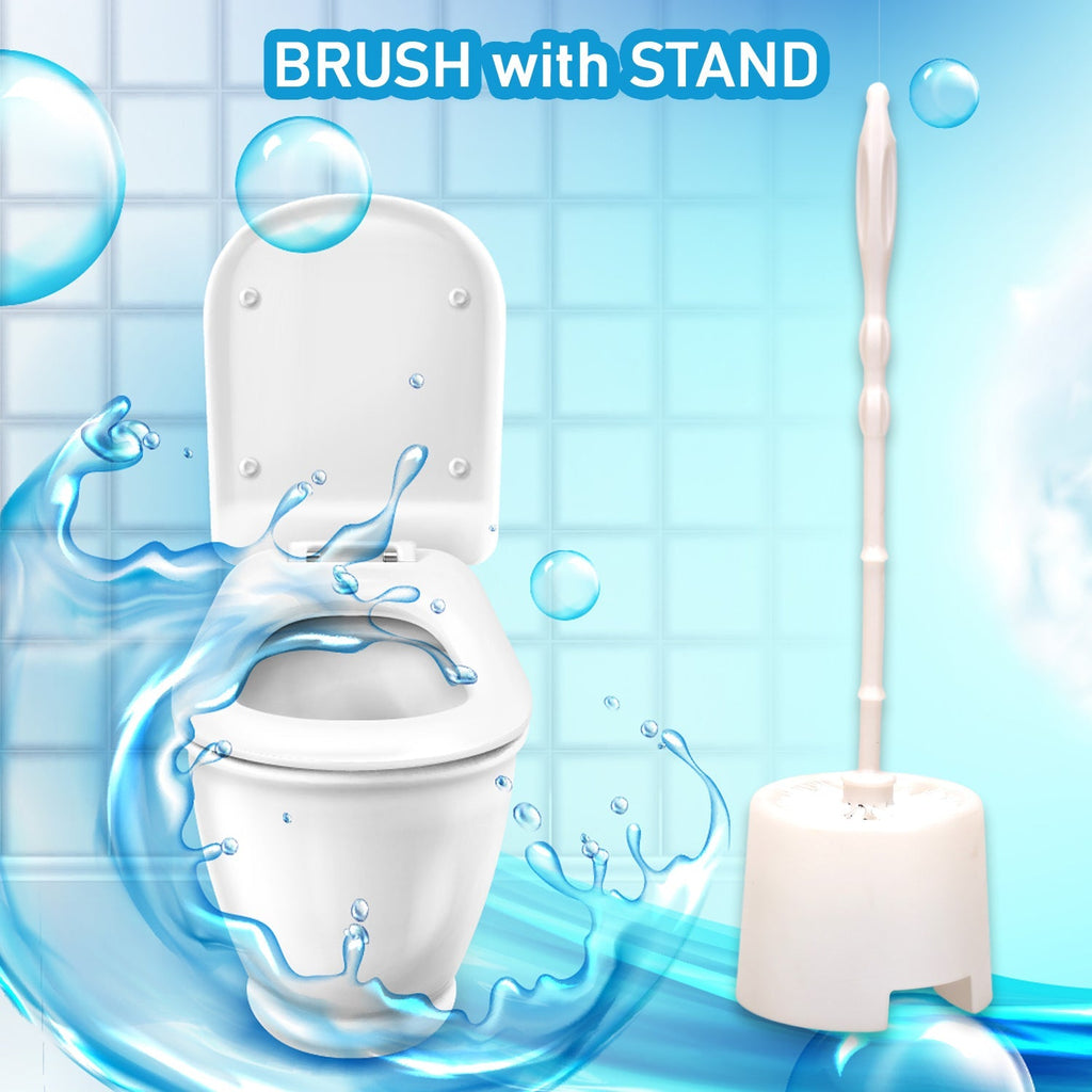 Close-up of the Pro Clean toilet cleaning brush and its potted holder.