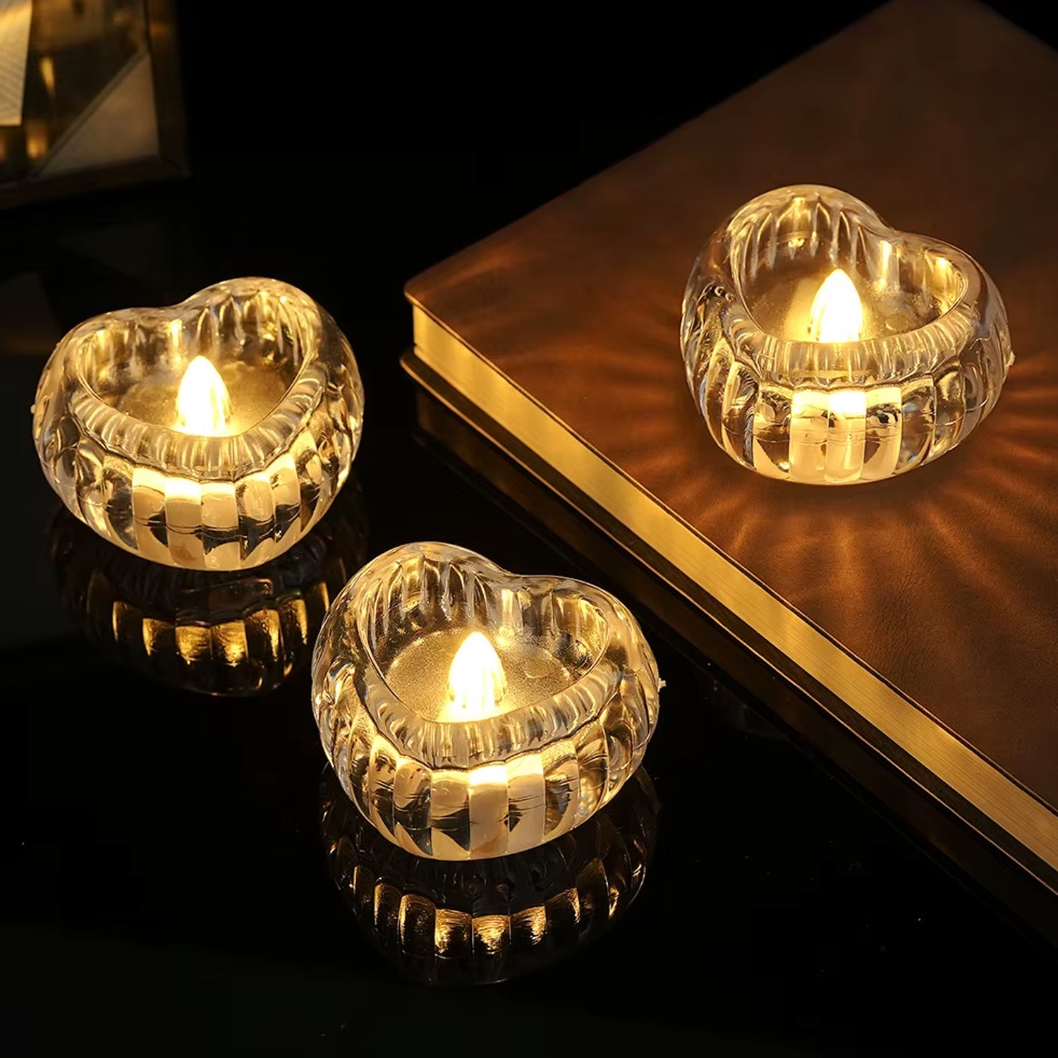 Heart-shaped LED flameless candle glowing warmly for festival lighting