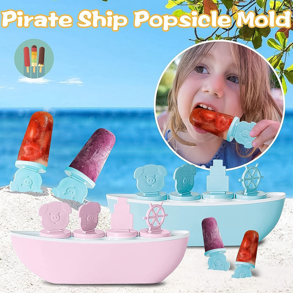 Creative 4 cavity boat-shaped ice cream mould for making frozen desserts at home