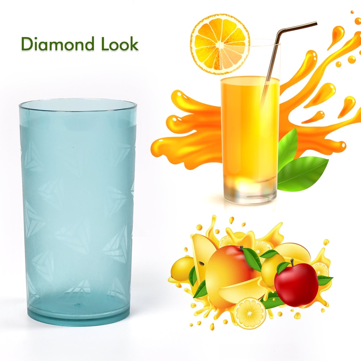 A close-up of the durable, thick-walled plastic drinking glasses.