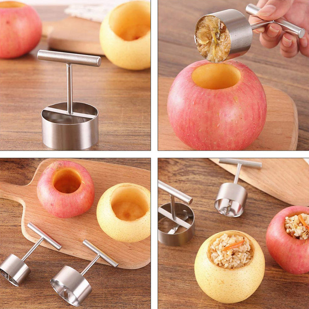 Ergonomic handle of the stainless steel fruit corer for comfortable grip.
