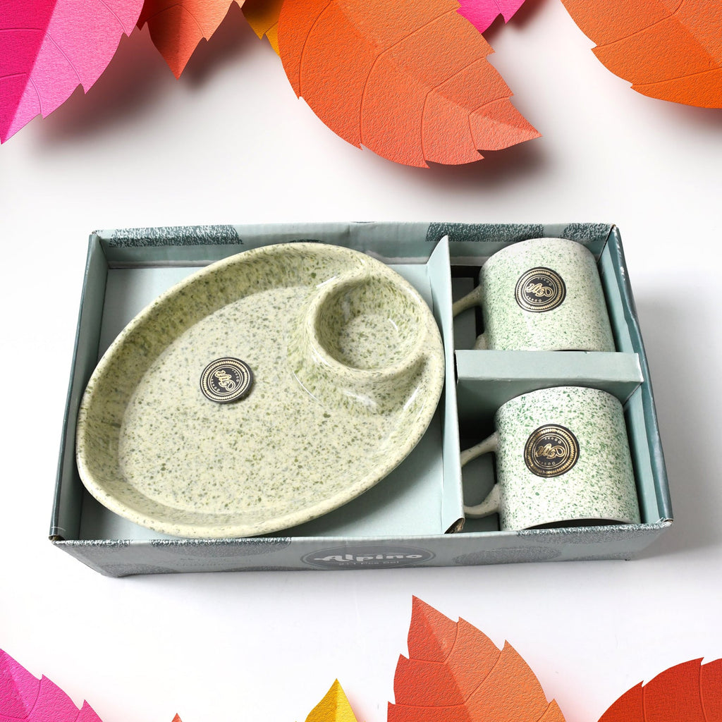 Tea being served in Alpino ceramic cups on the BPA-free plastic serving tray.