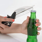 Black stainless steel 4-in-1 clever cutter with ergonomic silicone grips.