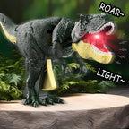 Dinosaur toy demonstrating its light-up eyes and roaring sound effect.
